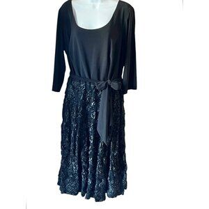 Alex Evenings Blk Dress 3/4 Sleeves Sequins Lace patassimenterie Women's Size 18